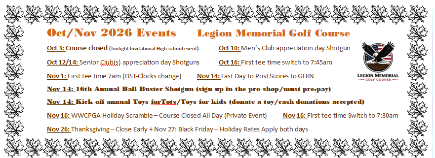 Legion Memorial Golf Courses Events